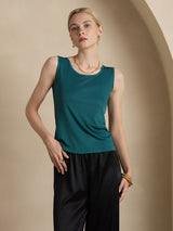 [أخضر غامق] SilkSilky-SA Sleeveless Round Neck تي شيرت نسائية 005