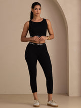 [أسود] SilkSilky-SA Sleeveless Crew Neck Women's Outfit Sets 008