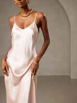 [لون القرنفل] SilkSilky-SA Sleeveless V Neck فساتين نسائية 005
