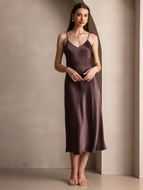 [قهوة] SilkSilky-SA Sleeveless V Neck فساتين نسائية 005