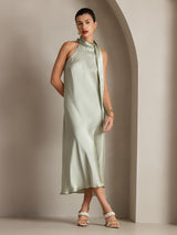 [اخضر فاتح] SilkSilky-SA Sleeveless Tie Neck فساتين نسائية 003