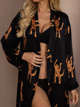 [نمر أسود] SilkSilky-SA Long Sleeve رداء حمام نسائي 004