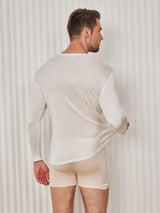 [أبيض] SilkSilky-SA Long Sleeve Round Neck تي شيرت رجالي 002
