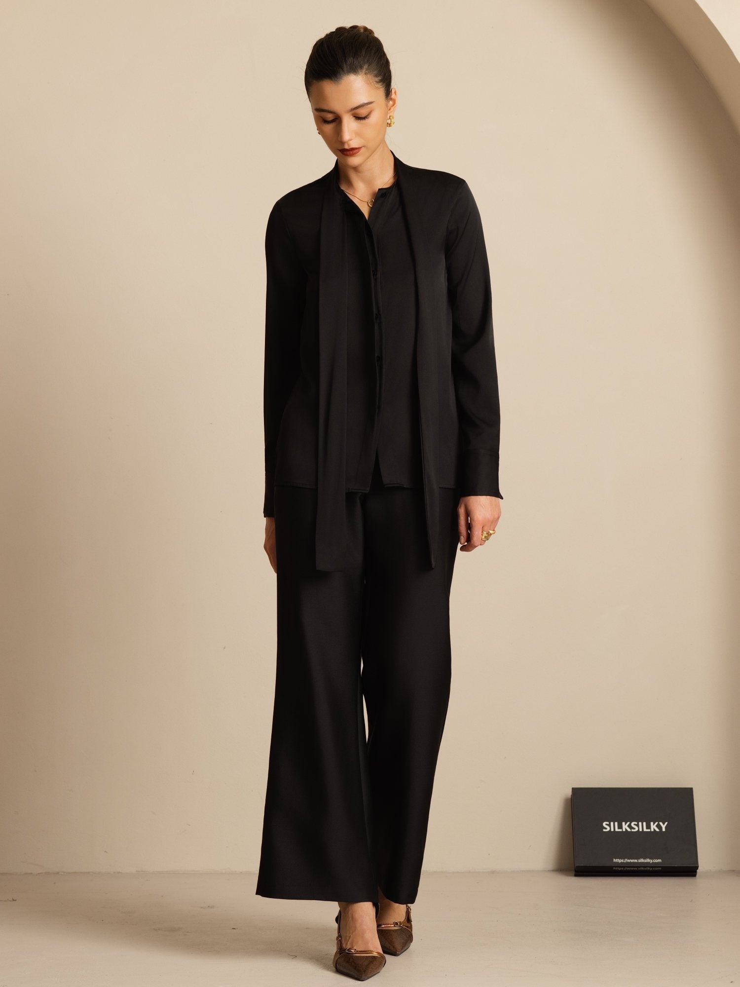 [أسود] SilkSilky-SA 19Momme Blouse 003