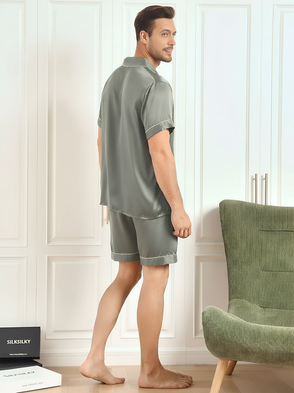 [أخضر رمادي] SilkSilky-SA Mens Pajamas 002