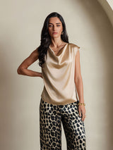 [شامبانيا] SilkSilky-SA Cap Sleeve Cowl Neck تي شيرت نسائية 003