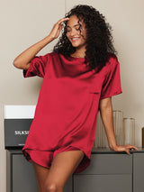 [خمر] SilkSilky-SA Short Sleeve Round Neck طقم بيجامة نسائي 003