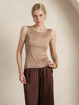 [قهوة] SilkSilky-SA Sleeveless Round Neck تي شيرت نسائية 006