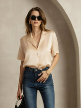 [شامبانيا] SilkSilky-SA Short Sleeve Notch Collar بلايز نسائية 003