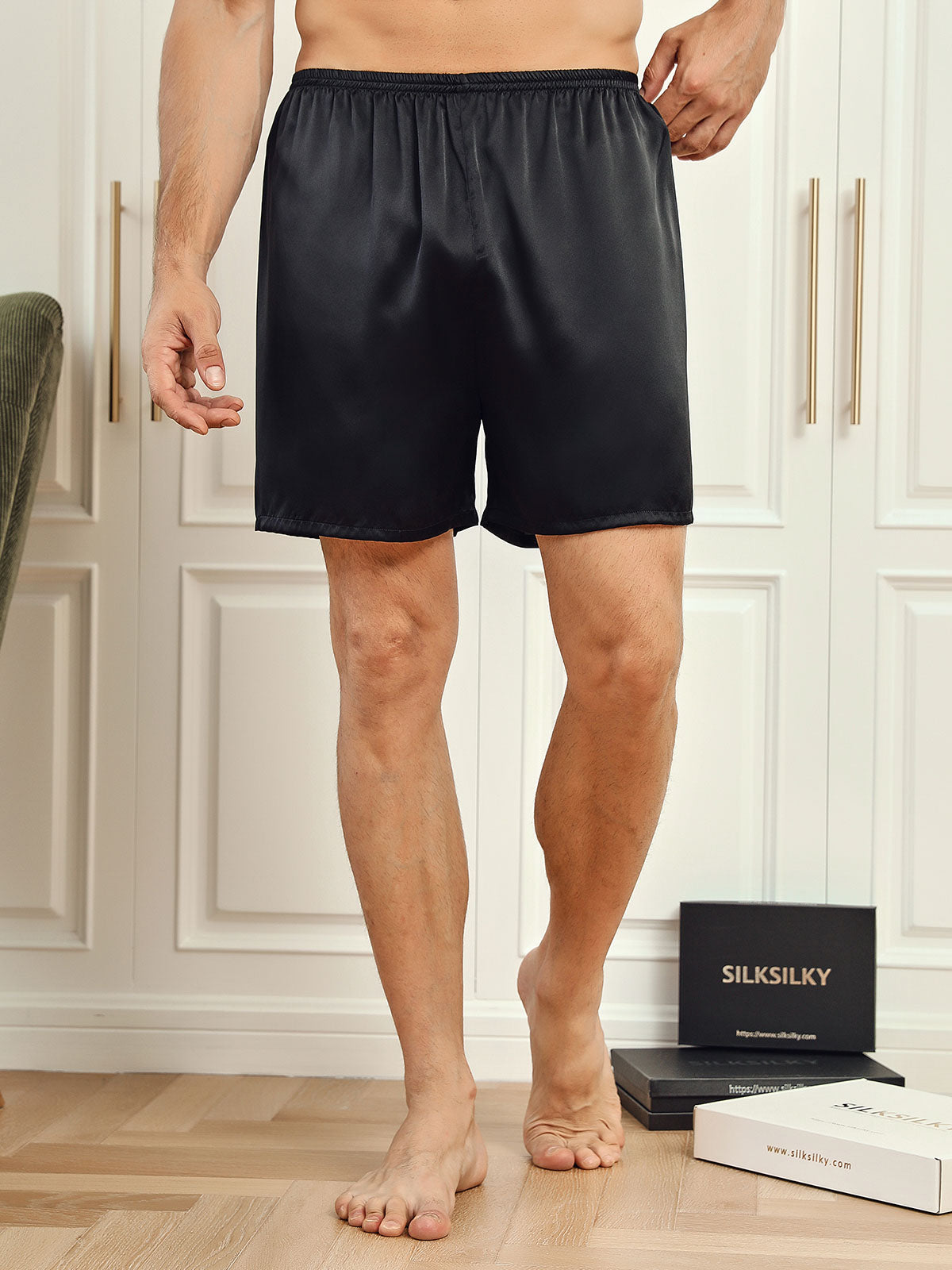 [أسود] SilkSilky-SA 19Momme Mens Sleep Bottoms 001