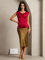 [خمر] SilkSilky-SA Cap Sleeve Cowl Neck تي شيرت نسائية 003