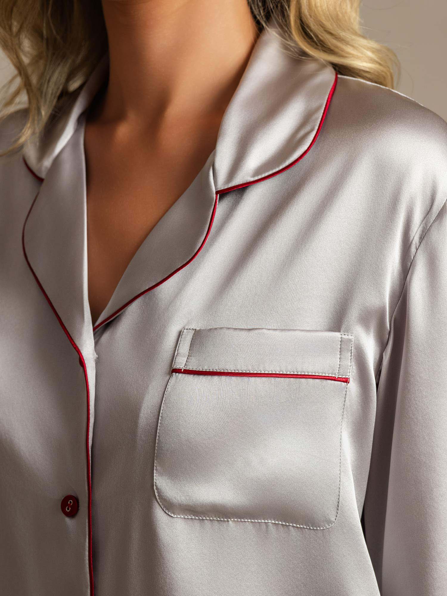 [فضة] SilkSilky-SA الحرير الخالص Womens Pajamas 004