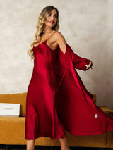 [خمر] SilkSilky-SA Long Sleeve V Neck رداء الحمام وقميص النوم 007