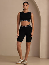[أسود] SilkSilky-SA Sleeveless Crew Neck Women's Outfit Sets 007