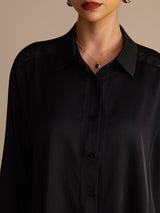 [أسود] SilkSilky-SA Long Sleeve Lapel Collar بلوزة 004