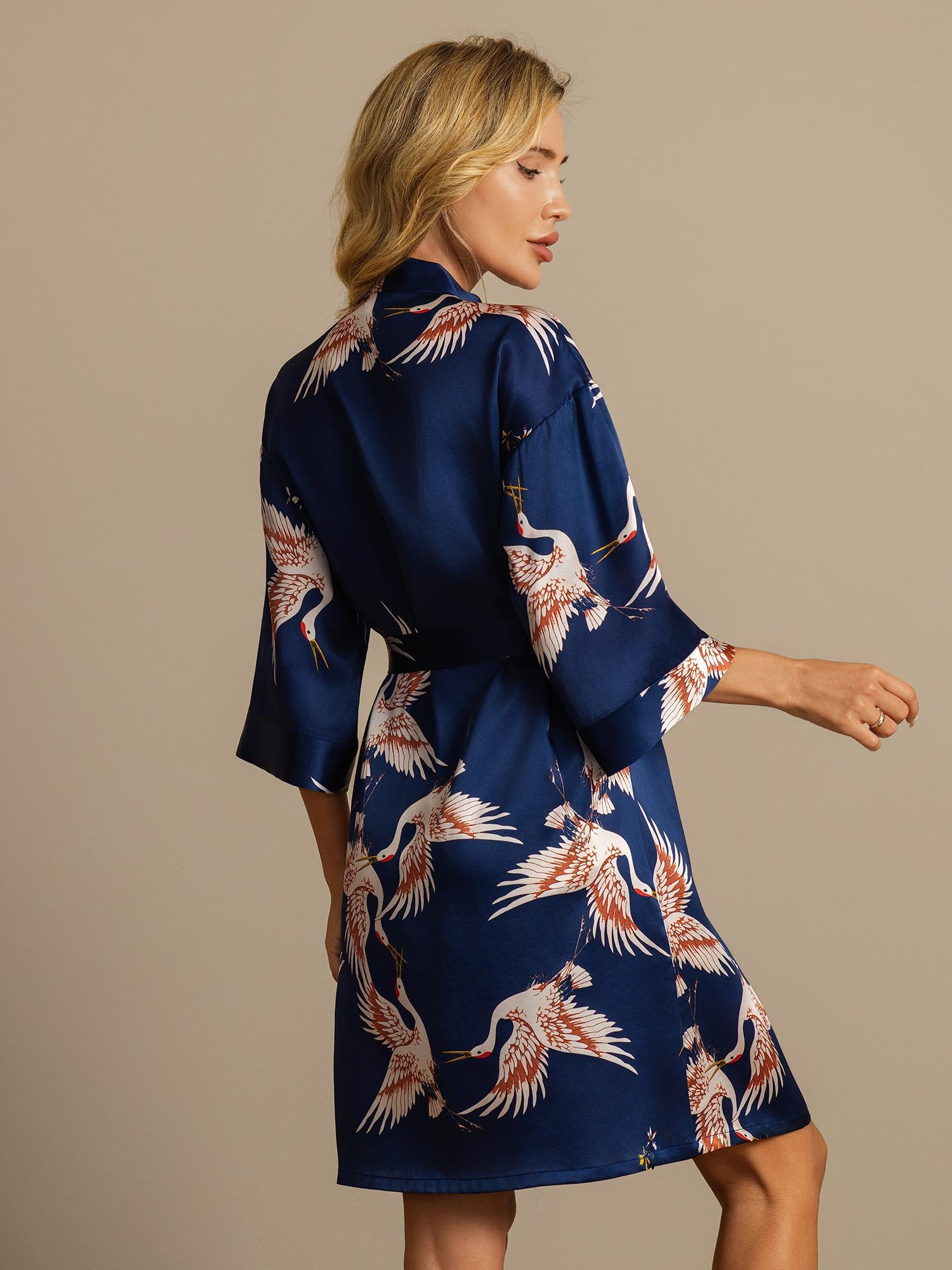 [أزرقغامق] SilkSilky-SA 19Momme الحرير الخالص Wrap رداء حمام نسائي 002