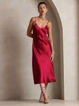 [خمر] SilkSilky-SA Sleeveless V Neck فساتين نسائية 001