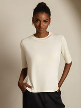 [اللون البيج] SilkSilky-SA Half Sleeve Crew Neck تي شيرت نسائية 003