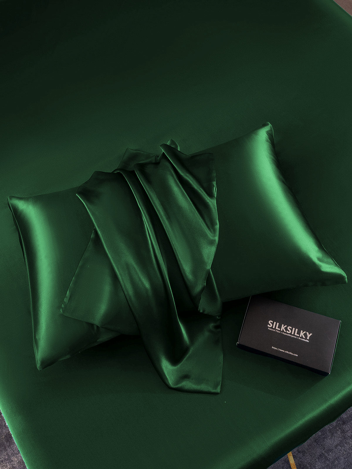 SilkSilky SA 22Momme الحرير الخالص Pillowcase أخضرغامق 001