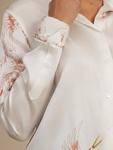 [أبيض] SilkSilky-SA Long Sleeve Lapel Collar بلايز نسائية 006