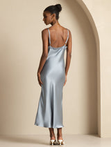 [أزرق رمادي] SilkSilky-SA Sleeveless V Neck فساتين نسائية 002