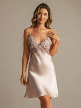 [لون القرنفل] SilkSilky-SA Sleeveless Deep V Neck باس النوم 008