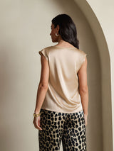 [شامبانيا] SilkSilky-SA Cap Sleeve Cowl Neck تي شيرت نسائية 002