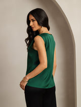 [أخضر غامق] SilkSilky-SA Sleeveless Round Neck كامي 002