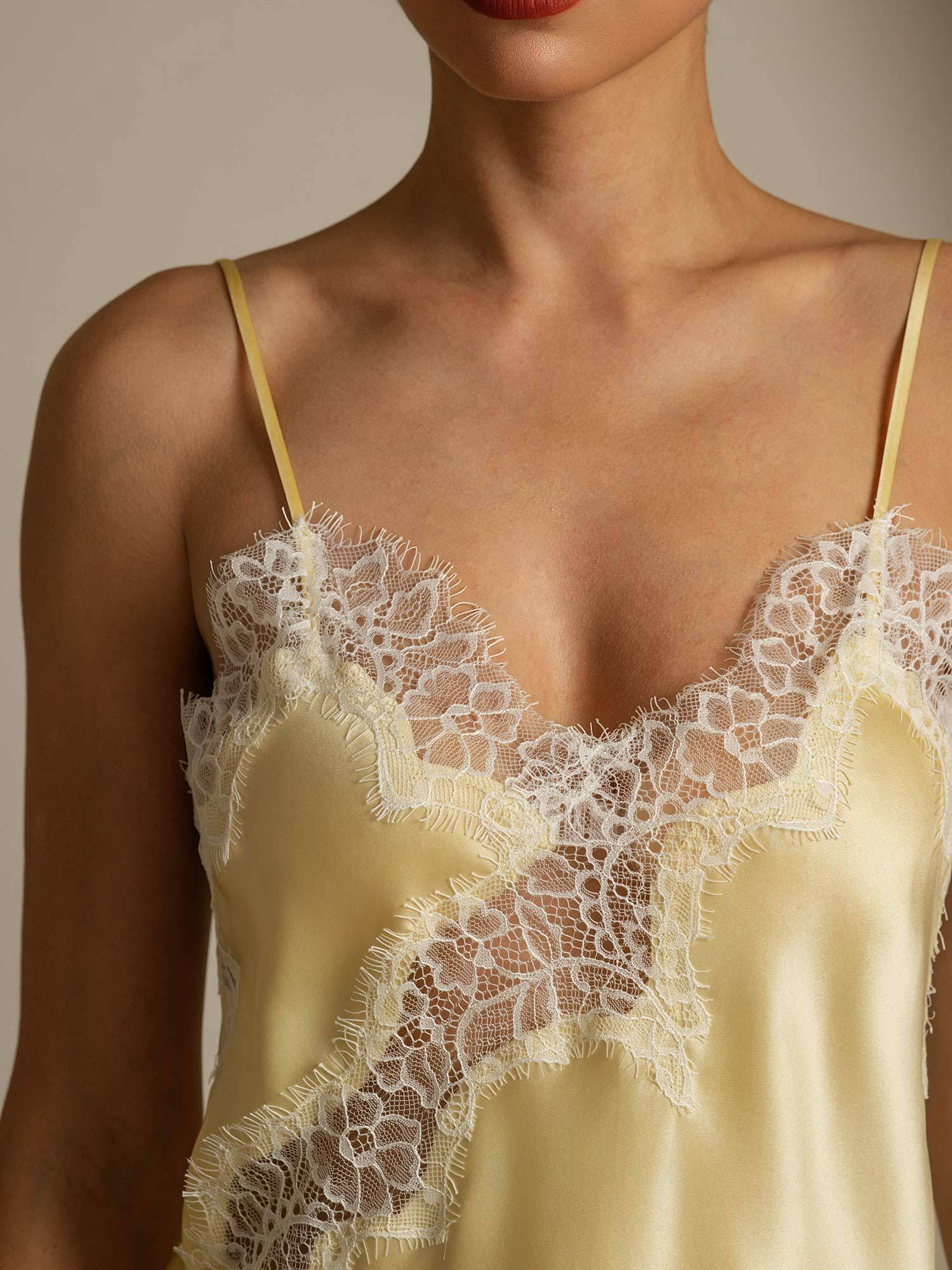 [أصفرفاتح] SilkSilky-SA الحرير الخالص Camisoles 004