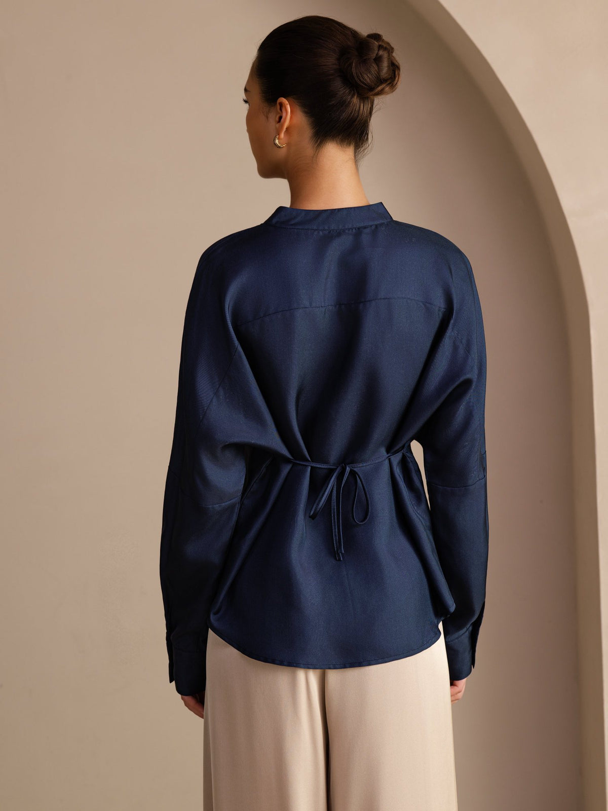 [أزرق غامق] SilkSilky-SA Long Sleeve Split بلوزات نسائية 002