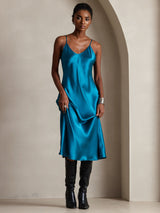 [المياه الخضراء] SilkSilky-SA Sleeveless V Neck فساتين نسائية 004