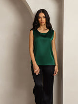 [أخضر غامق] SilkSilky-SA Sleeveless Round Neck كامي 003