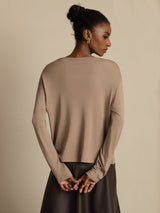 [تان (بني فاتح)] SilkSilky-SA Long Sleeve كارديجان نسائي 002