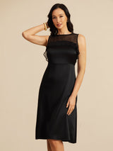 [أسود] SilkSilky-SA 19Momme Sleeveless Illusion Neck فساتين نسائية 003