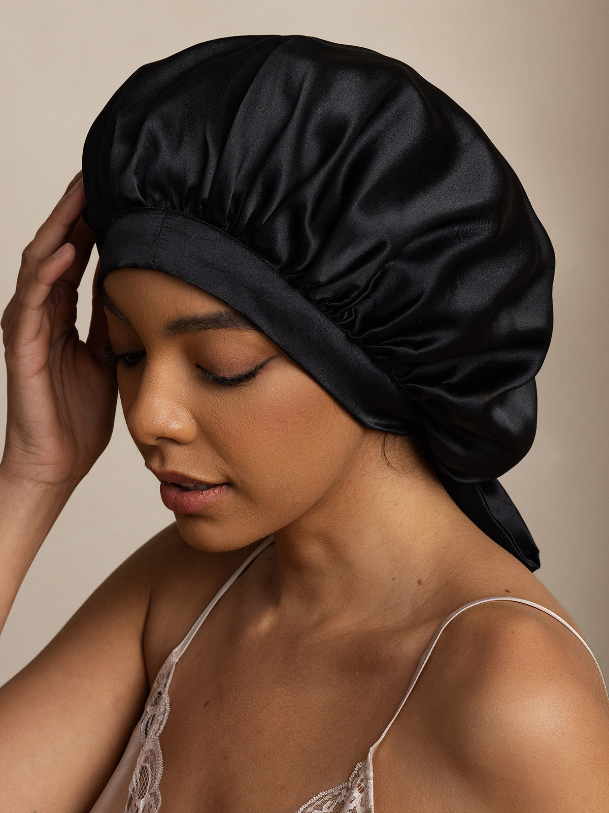 [أسود] SilkSilky-SA الحرير الخالص Sleep Cap 002