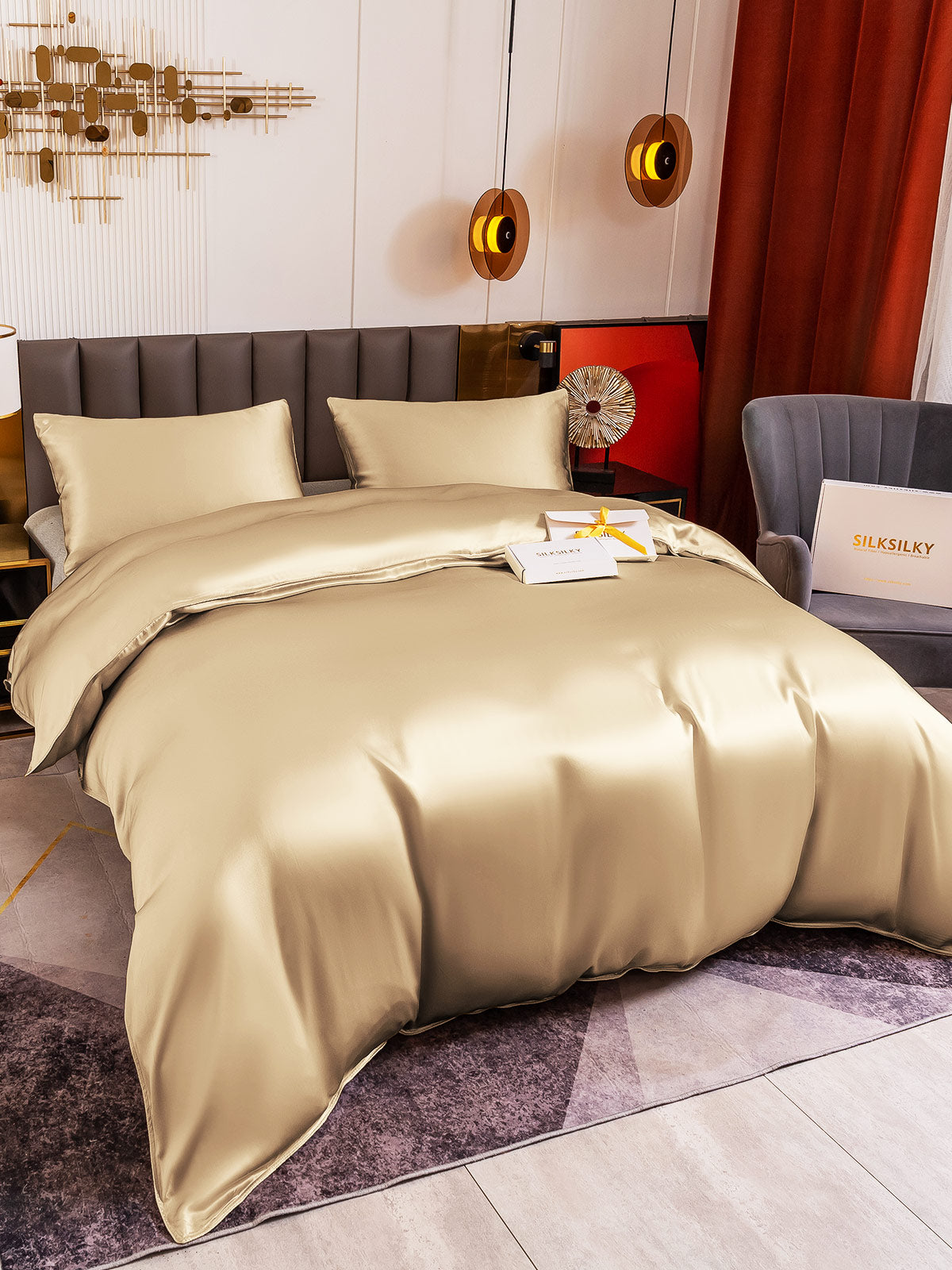 SilkSilky SA 19Momme الحرير الخالص Bedding Set المياهالخضراء 004