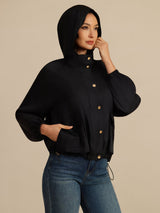 [أسود] SilkSilky-SA الأكمام الطويلة عالية الرقبة ملابس خارجية نسائية 001