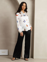 [فراشة بيضاء] SilkSilky-SA Long Sleeve Lapel Collar بلايز نسائية 007