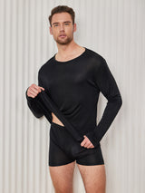 [أسود] SilkSilky-SA Long Sleeve Round Neck تي شيرت رجالي 001