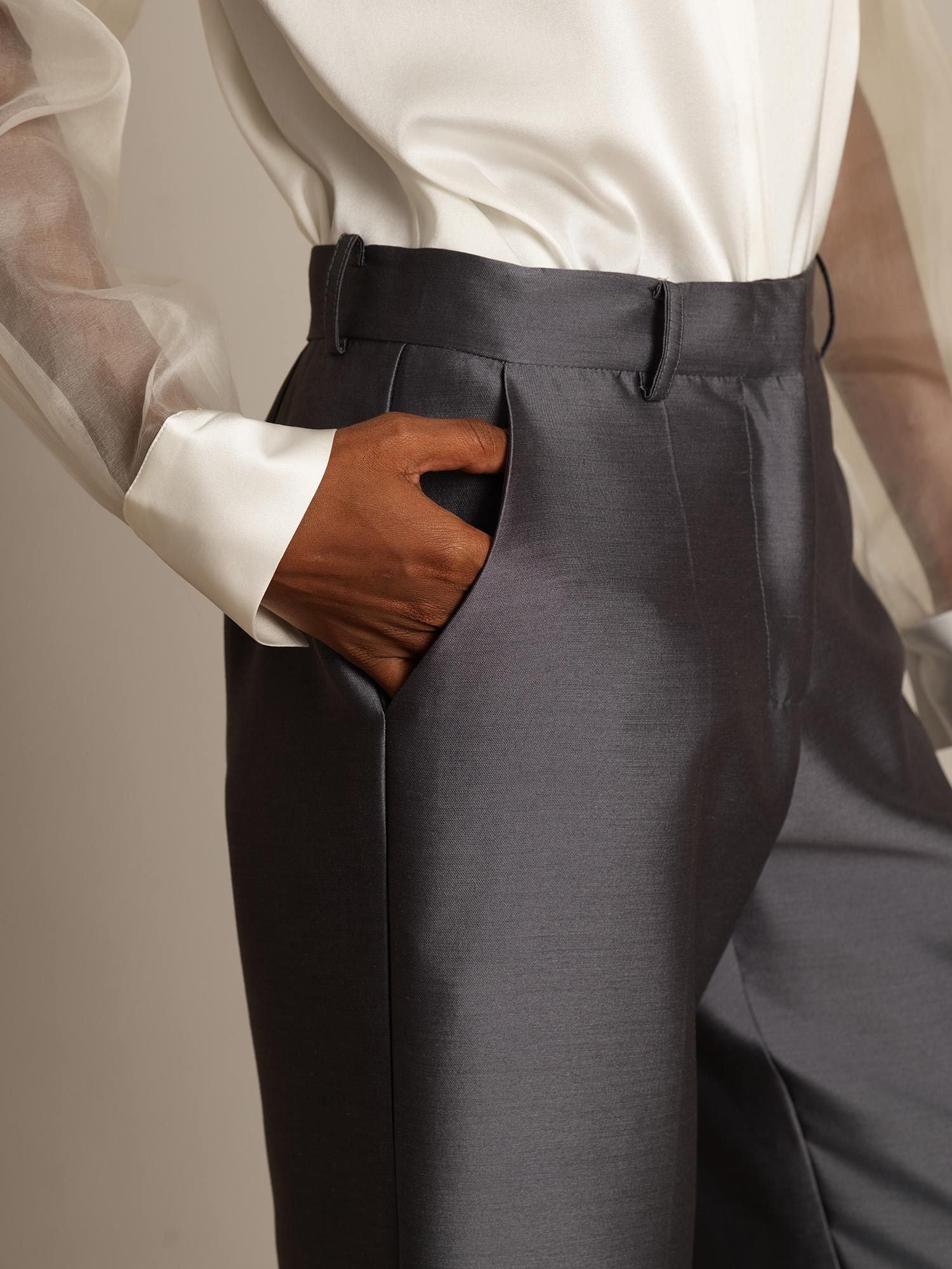 [رمادي] SilkSilky-SA 32Momme الحرير Womens Pants 004,