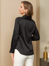 [أسود] SilkSilky-SA Long Sleeve Lapel Collar بلايز نسائية 002