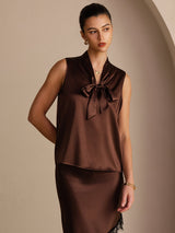 [شوكولاتة داكنة] SilkSilky-SA Sleeveless Tie Neck كامي 003