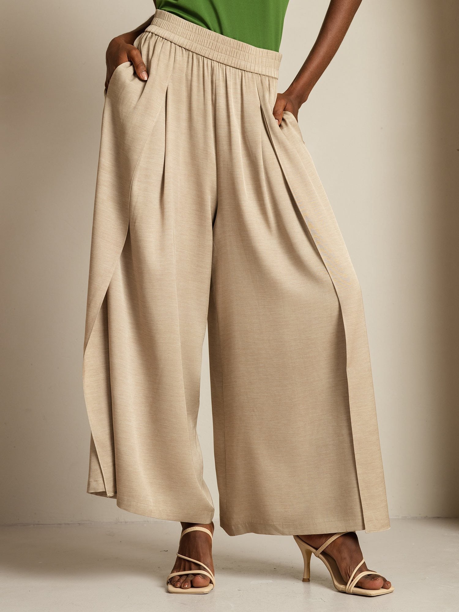 [تان(بنيفاتح)] SilkSilky-SA 19Momme الحرير Womens Pants 001