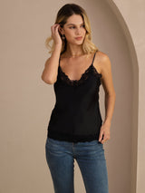 [أسود] SilkSilky-SA Spaghetti Strap V Neck كامي 003