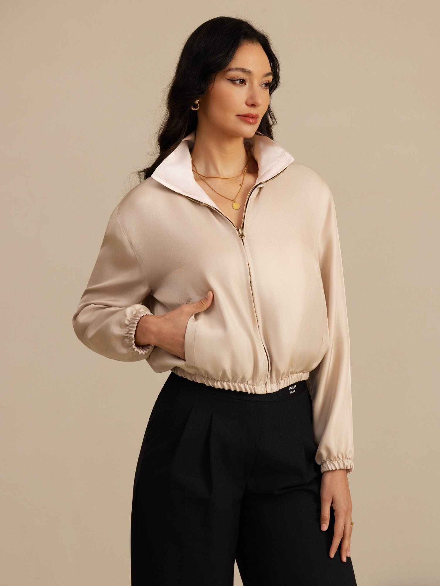 [بني فاتح+لون القرنفل] SilkSilky-SA Long Sleeve ملابس خارجية نسائية 001