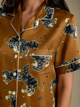 [أسد بني] SilkSilky-SA Short Sleeve Notch Collar طقم بيجامة نسائي 005