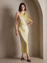 [أصفر فاتح] SilkSilky-SA Sleeveless Tie Neck فساتين نسائية 006