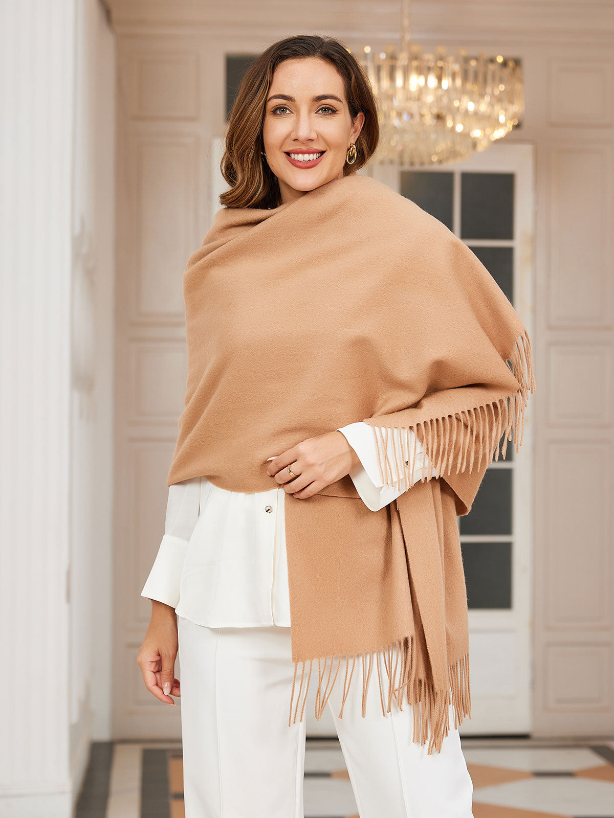 [تان (بني فاتح)] SilkSilky-SA صوف Scarf 003