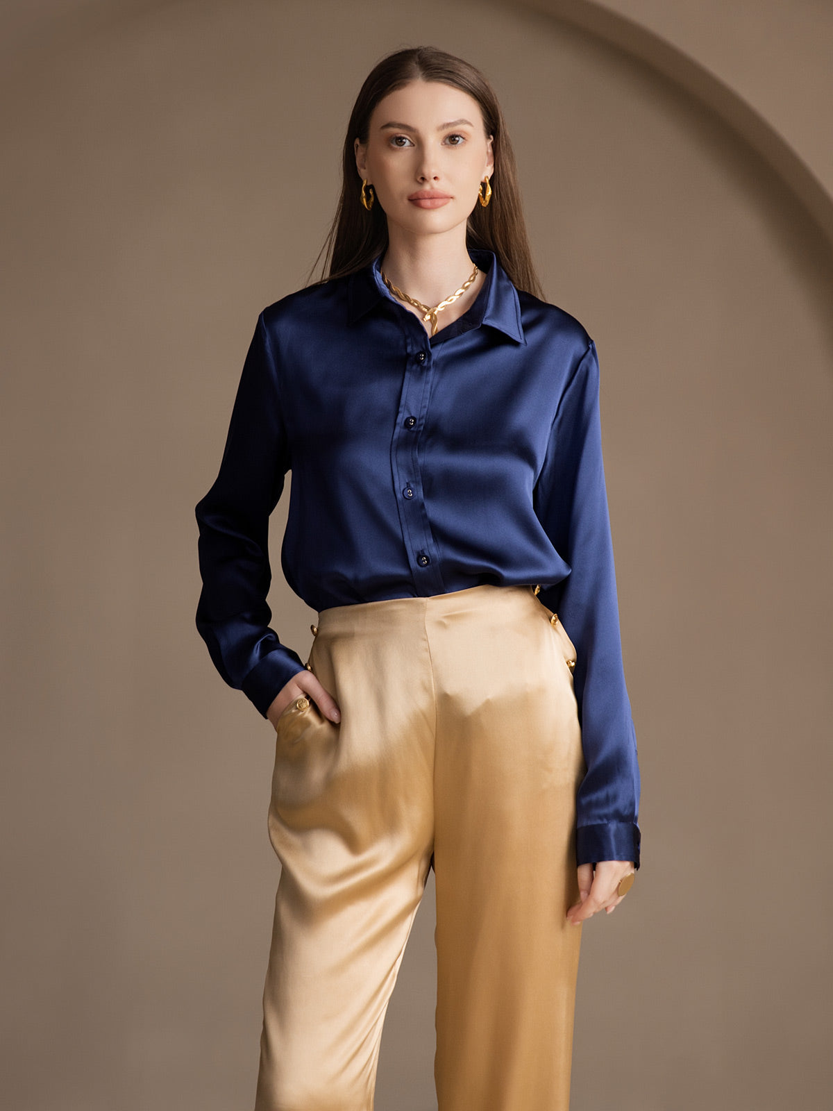 [شامبانيا] SilkSilky-SA 19Momme الحرير Womens Pants 008