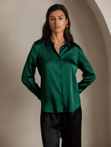 [أخضر غامق] SilkSilky-SA Long Sleeve Lapel Collar بلايز نسائية 006